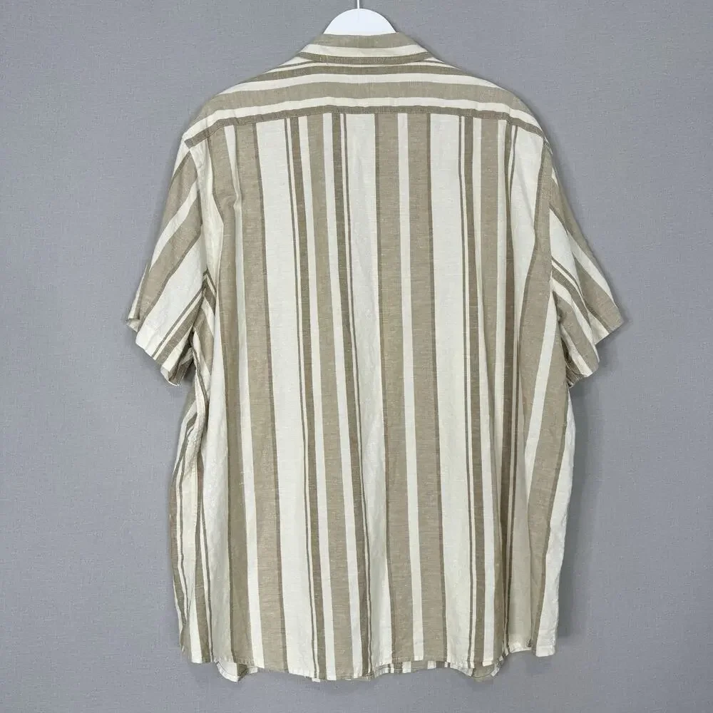 Banana Republic Mens Shirt XXL Tan Linen Blend Striped Slim Fit Old Money Preppy